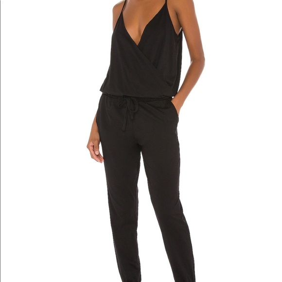 bobi Pants - Supreme Jersey Surplice Jumpsuit in Black